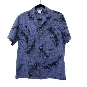 Island feeling blue fern pattern button down mens aloha shirt vintage  Size: M‎